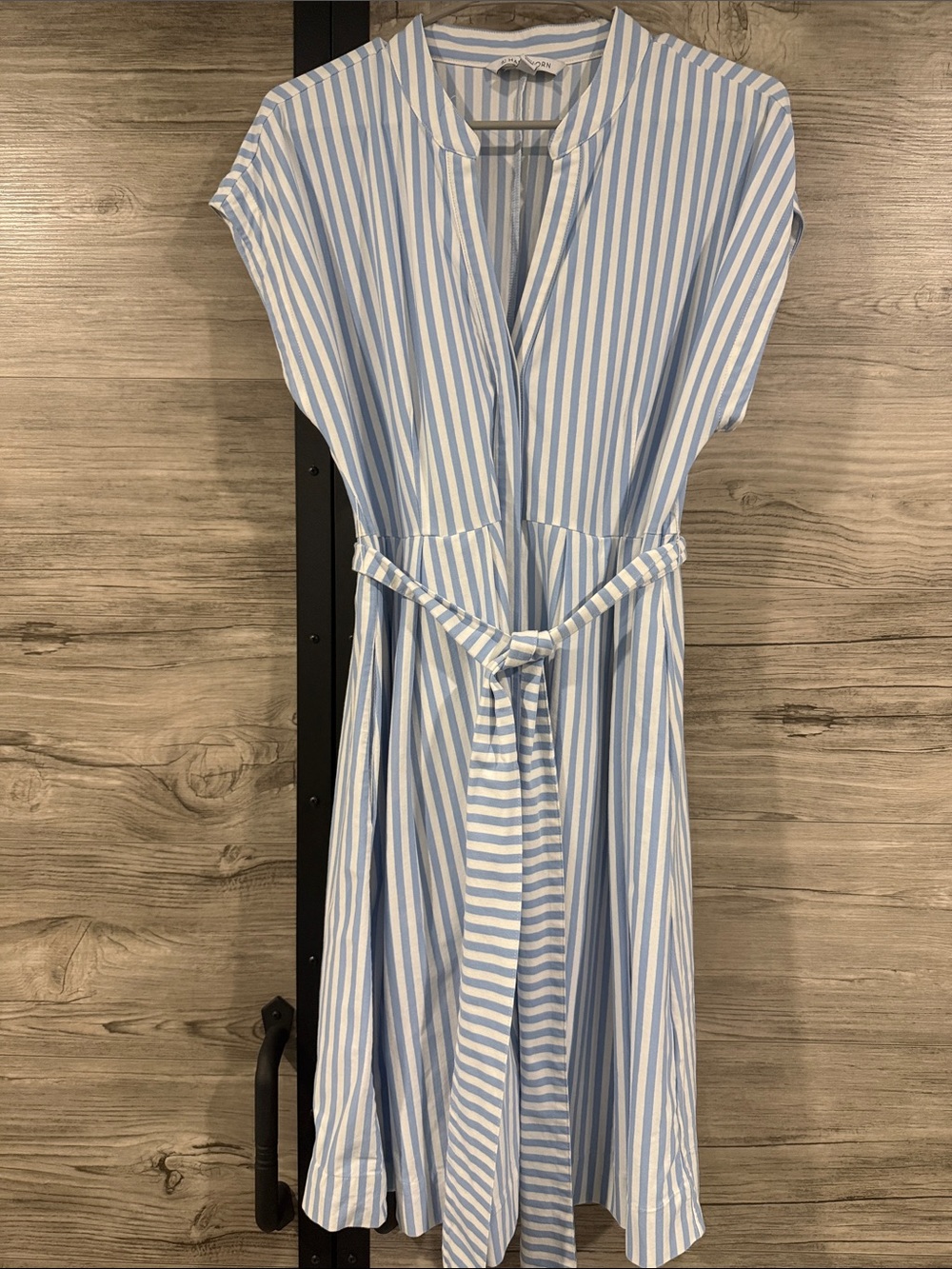 41 Hawthorn Light Blue and White Striped Belted Midi Dress